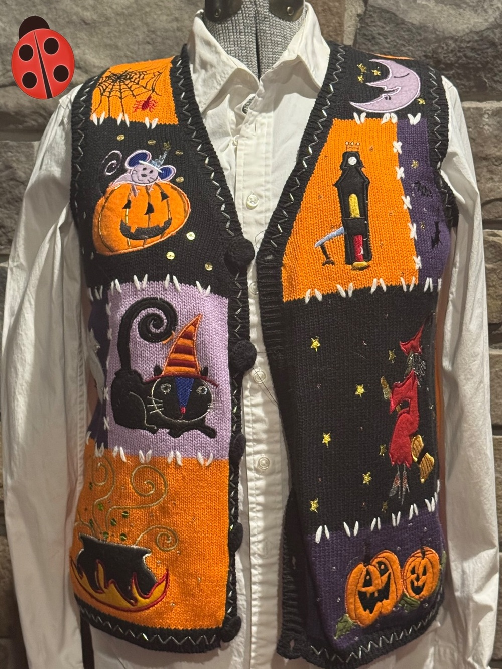 Halloween Patchwork Vest - Black & Orange S